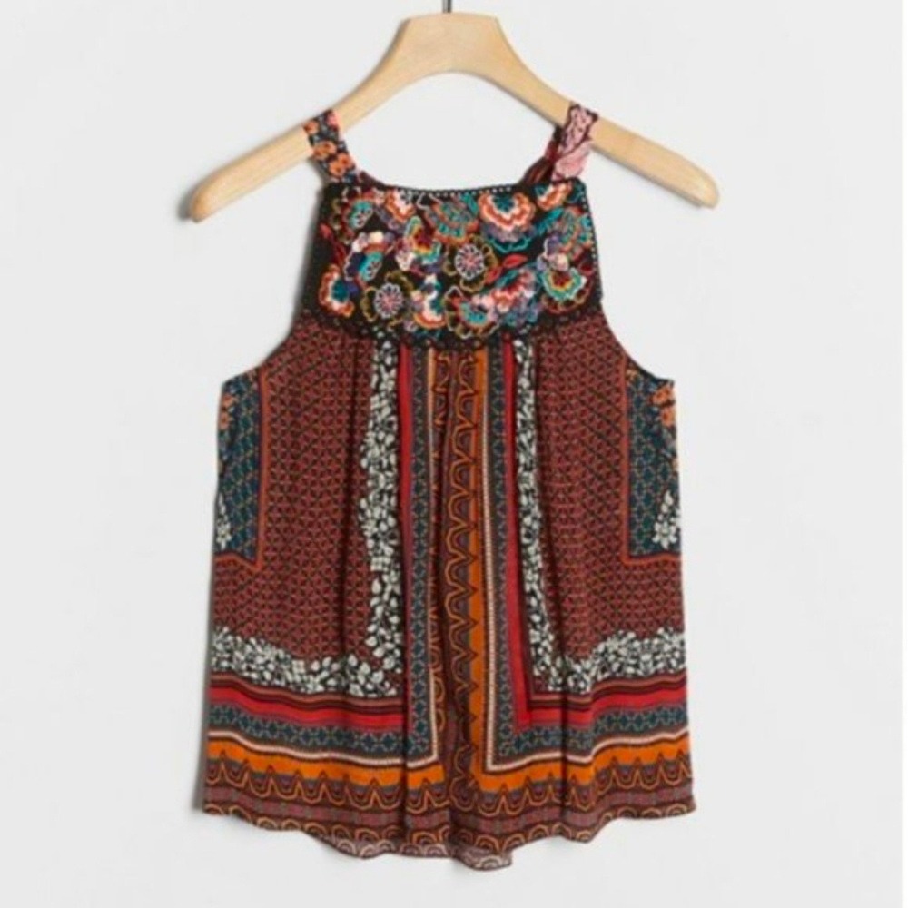Anthro Flowy Lightweight Fiona‎ Embroidered Tank SP